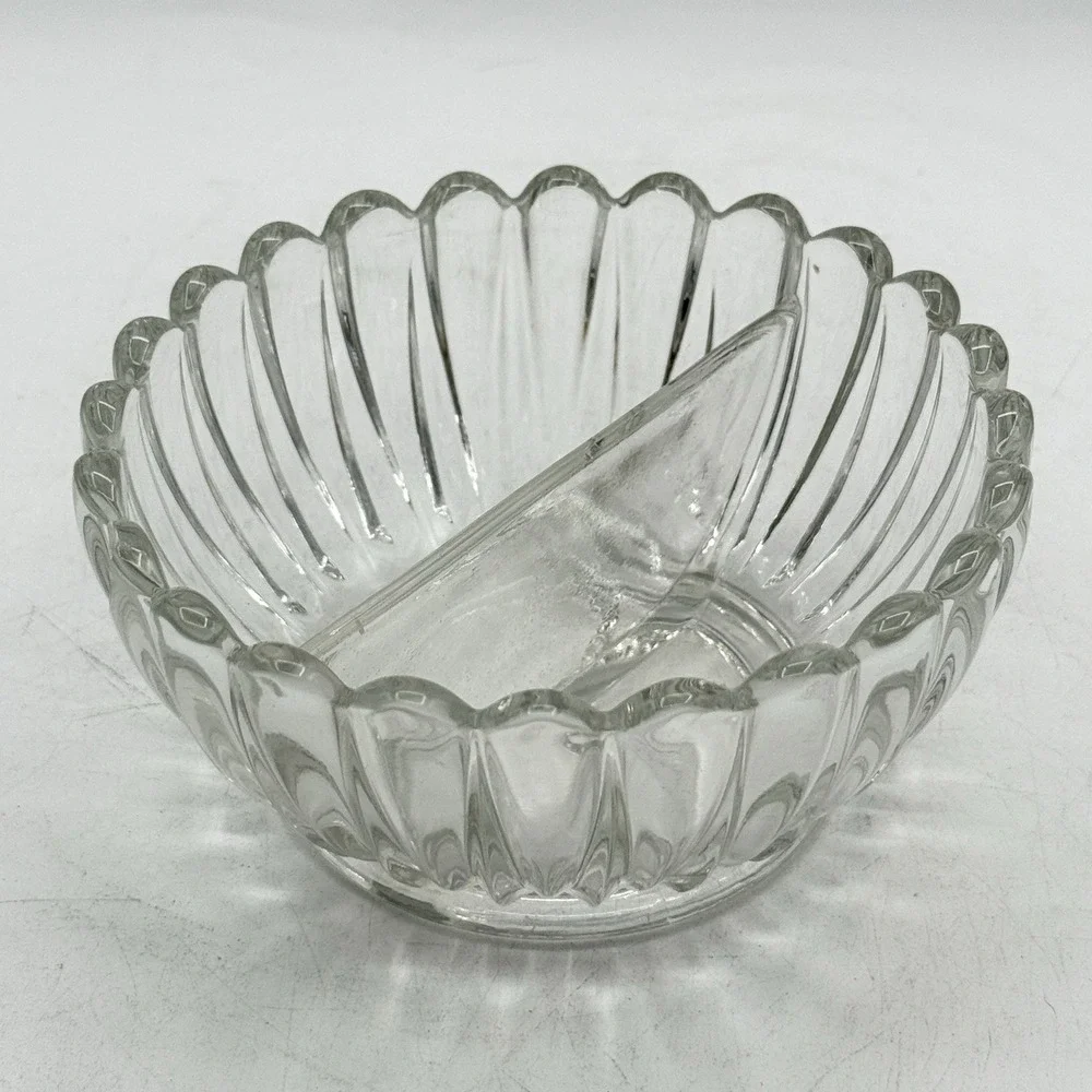 Vintage Fostoria American Clear Glass Divided Sauce Bowl 5